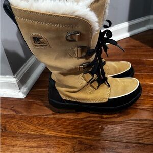 Sorel Tan and Black Winter Boots